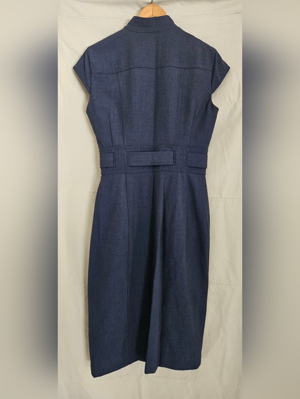 Calvin Klein Navy Button-Front Belted Midi Dress - Picture 4 of 6